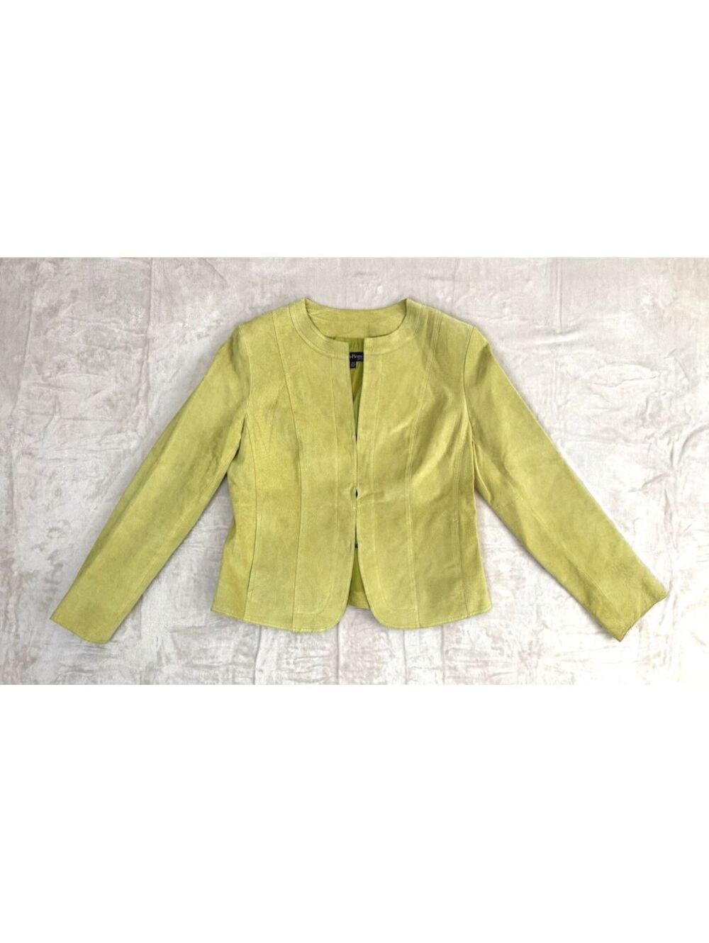 Evan Picone Blazer Womens M Petite Green Suede Hook Front Classic Jacket